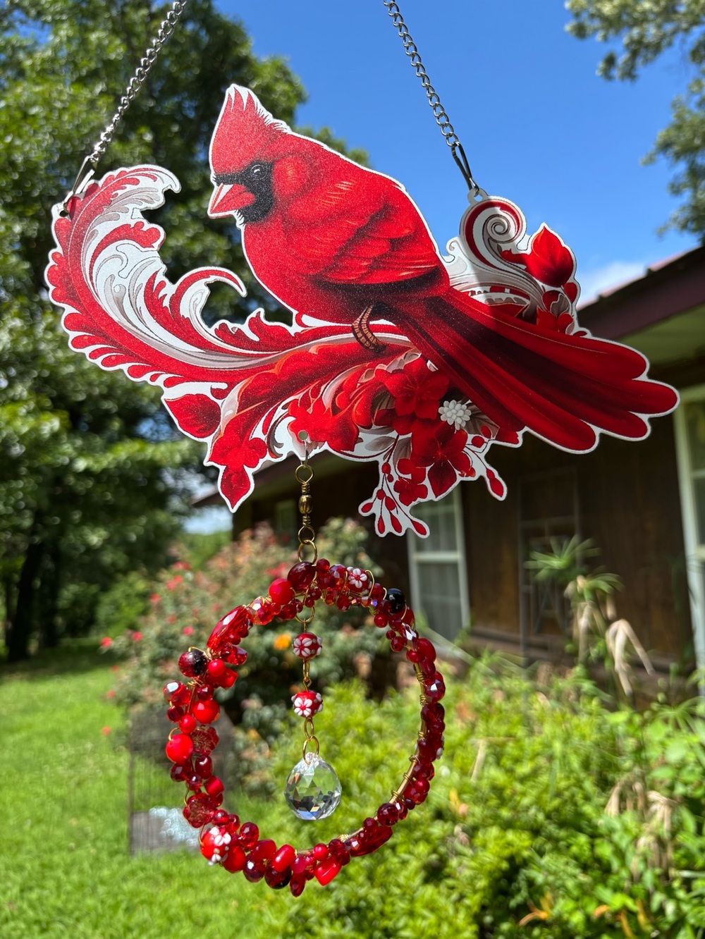 Red Cardinal Beaded Sun Catcher